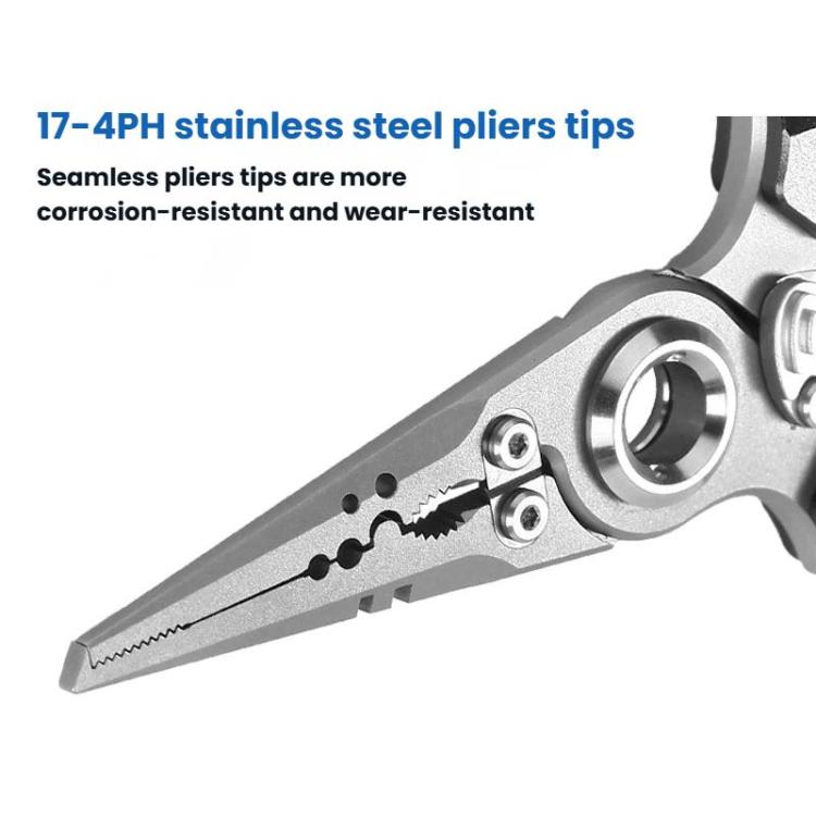 Stainless steel lure pliers with durable tips and circular pivot ring