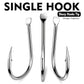 Single octopus circle fishing hooks, barbed tips, shiny silver (3 views)