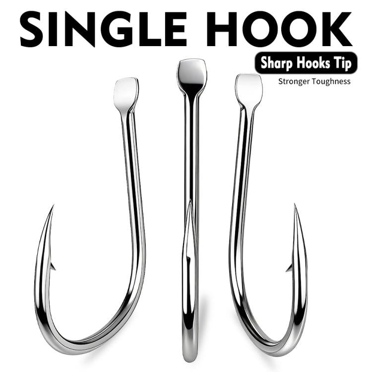 Single octopus circle fishing hooks, barbed tips, shiny silver (3 views)