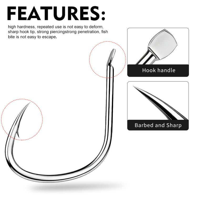 Octopus circle fishing hook with barbed point, shiny silver metal
