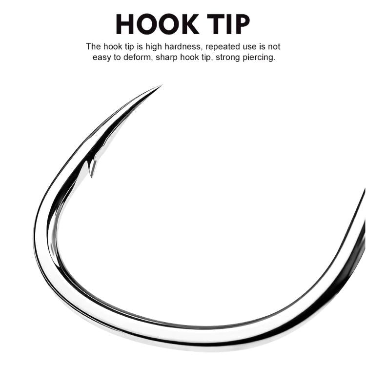 Single octopus circle fishing hook, sharp barbed tip, polished silver metal