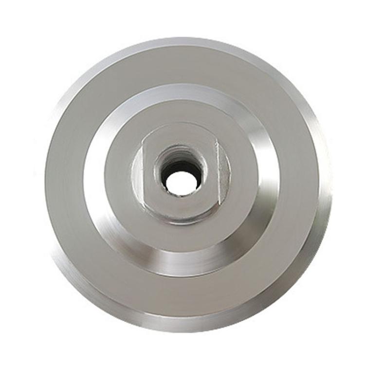Round metal grinding disc with central threaded hole and double concentric rings