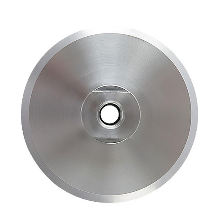 Aluminum alloy self-adhesive grinding tray, brushed silver disc with circular center opening