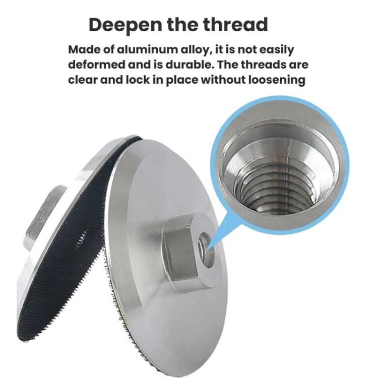Adhesive-backed aluminum grinding disc with threaded center insert, dark edge and silver