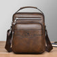 Men's vertical crossbody bag in dark brown PU leather, front zip pocket and shoulder strap