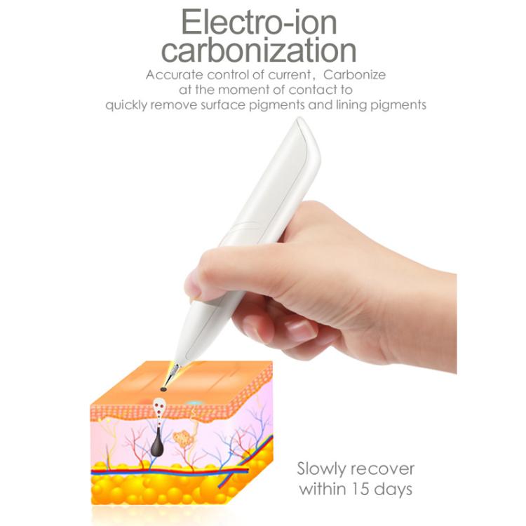 White beauty pen held in hand with needle tip for skin spot treatment