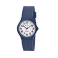 Blue analog wristwatch with rubber strap and round dial, easy-read numerals