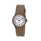 Coffee brown analog wristwatch with rubber strap and round dial, easy-read numerals