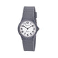 Gray analog wristwatch with rubber strap and round dial, easy-read numerals