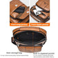 Brown shoulder bag with snap front pocket, front zipper pocket, and inner zip pocket