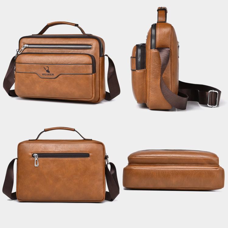 Men's WEIXIER PU crossbody shoulder bag, brown, zip compartments and adjustable strap