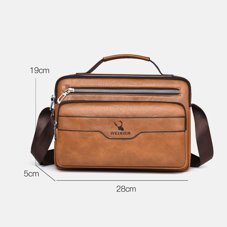 Men's WEIXIER crossbody bag, brown; front zip pocket, 28cm wide, 19cm high