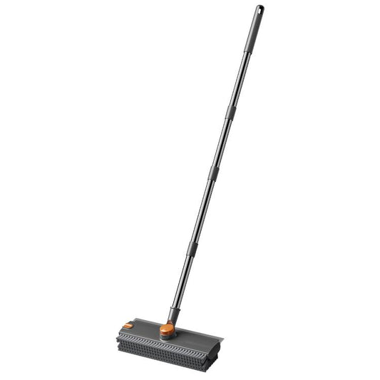 Floor Scrub Brush with Long Handle 2-in-1 Dual-Sided V-Shaped Grout Brush with Squeegee, 360-degree Swivel Head and Built-in Hair Tweezers