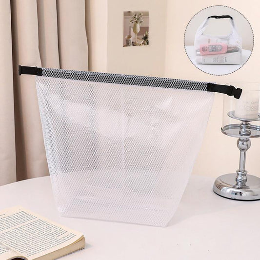 Waterproof EVA Mesh Toiletry Bag Portable Travel Storage Organizer For Bathroom Gym Swimming Makeup Wash Bag With Buckle Closure, Large Transparent Gray, Small Transparent Gray, Large Transparent White, Small Transparent White