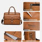 Men's vintage business tote bag in tan with front zipper pocket and detachable hooks