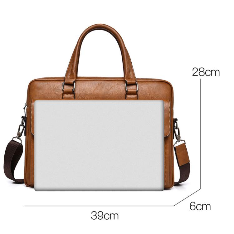 Men's vintage business tote bag, brown leather-look with top handles, zip closure, shoulder strap