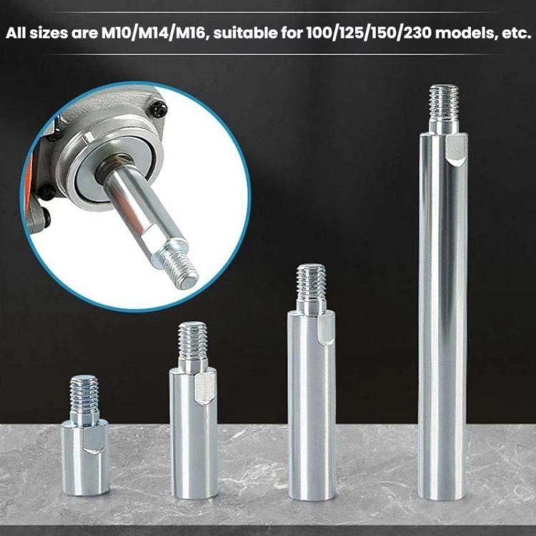 Metal angle grinder extension shafts with threaded ends in multiple heights