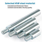 Steel angle grinder extension shafts set with threaded ends