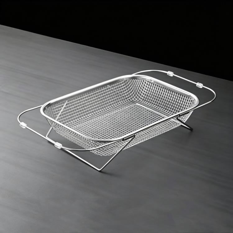Expandable sink colander strainer with fine mesh drain basket and support frame