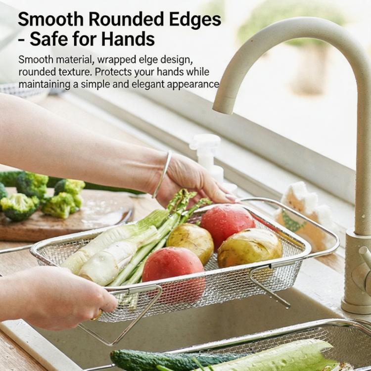 Expandable sink colander strainer, fine mesh basket with smooth rounded edges