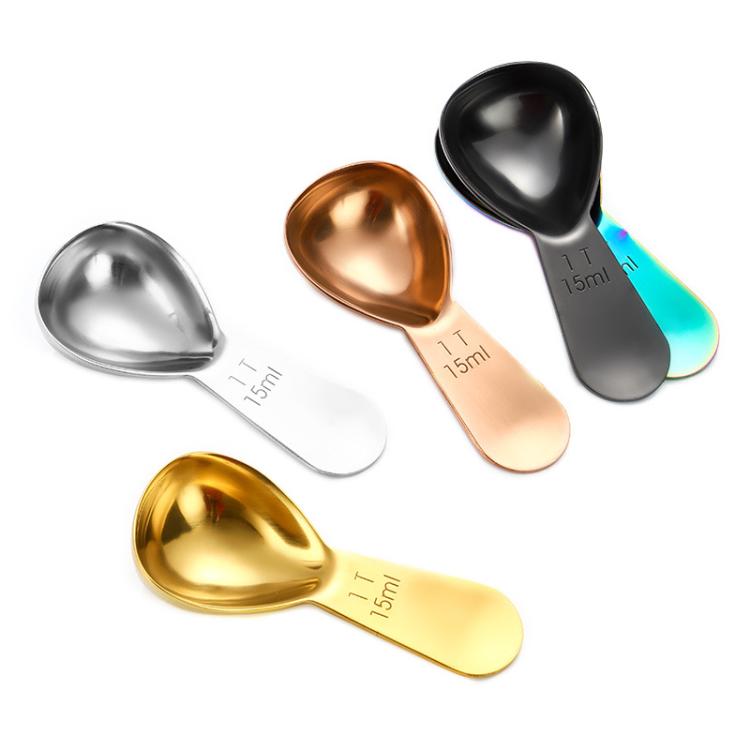 Coffee measuring spoon set with 15ml scales in silver, gold, rose gold, and black