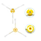 Yellow three-blade side brush with mounting center, replacement accessory for Roomba sweepers