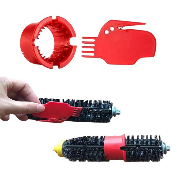 Red filter funnel and side brush accessory set with roller brush shown with bristles