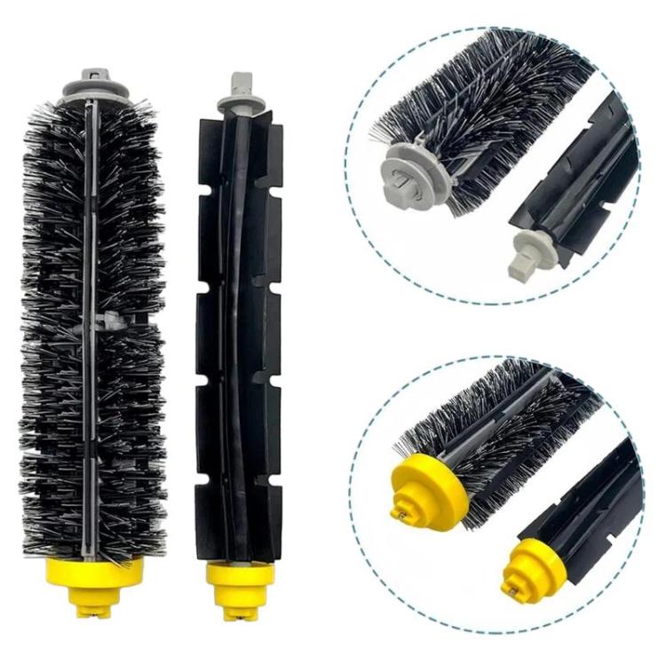 Black cylindrical scrub brush and gray end caps with close-up of bristle section