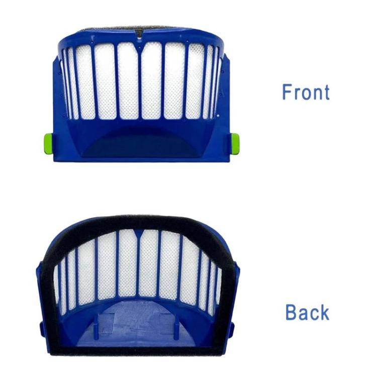 Blue vacuum filter with white pleated cartridge front and back views