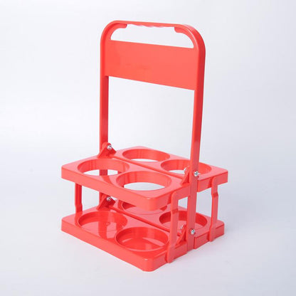 Red 4-hole foldable plastic drink carrier with carry handle