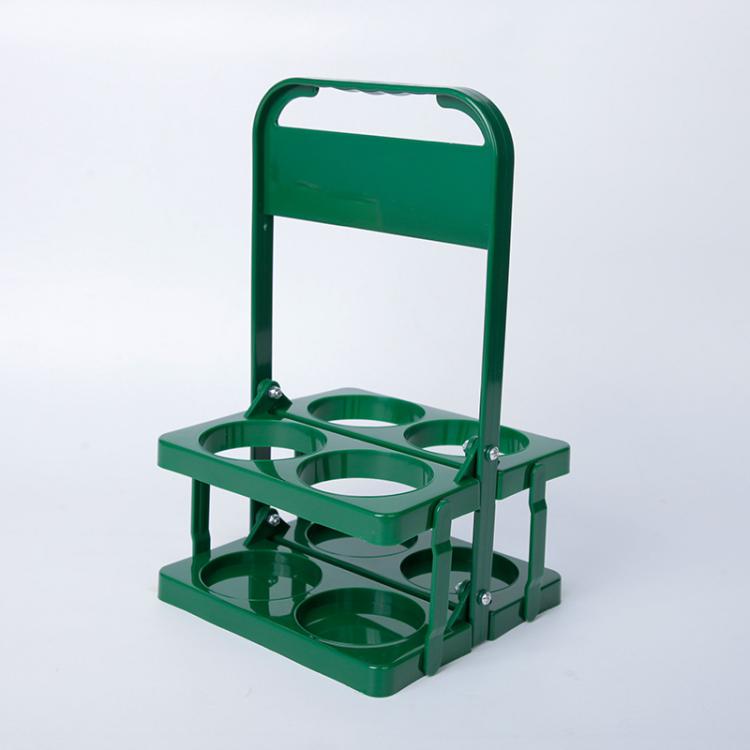 Green 4-hole foldable plastic drink carrier with carry handle