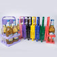Assorted-color set of foldable 4-hole bottle carriers with handles, collapsible plastic