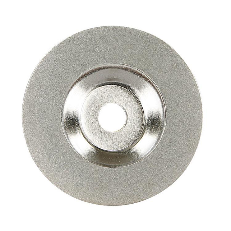 Emery grinding disc with center mounting hole and smooth outer abrasive surface, silver-gray