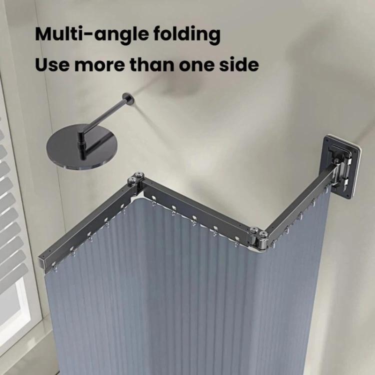 Light grey foldable shower curtain partition with multi-angle folding rail