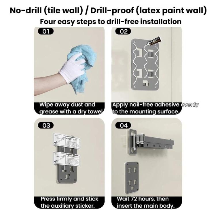 Shower partition drill-free installation steps using adhesive and mounting plate