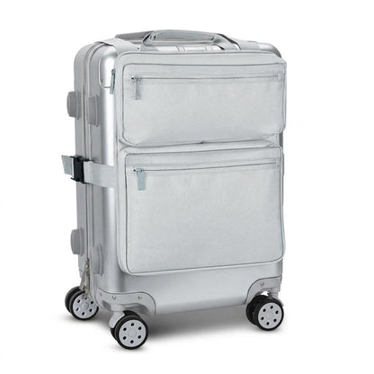 Gray luggage attachment organizer bag with two zippered front compartments