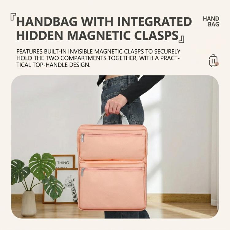 Apricot luggage organizer bag with two connected front sections and zipper
