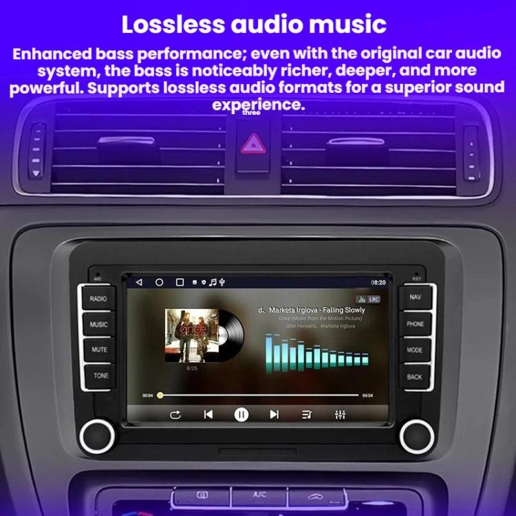 7-inch in-car navigation audio screen with music playback controls on the dashboard