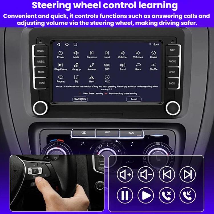 7-inch in-dash navigation screen with steering wheel control learning and playback button icons