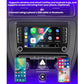 Car navigation head unit displaying CarPlay and Android Auto phone screens