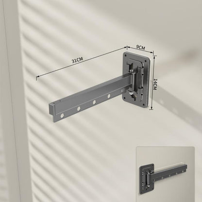 Grey retractable folding clothes drying rack with wall mount and hinged arm