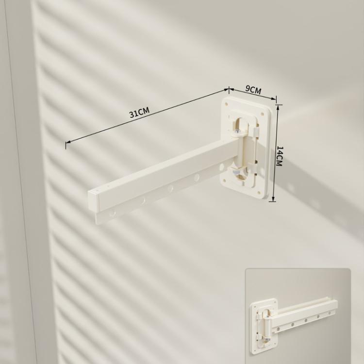 White retractable folding clothes drying rack with wall mount and hinged arm