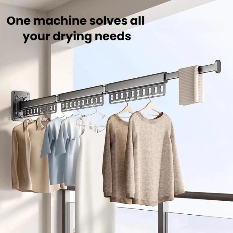 Wall-mounted folding clothes drying rack with multiple bars and hanging pegs
