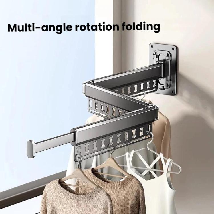 Multi-angle folding wall drying rack with dark grey fold-out arms and pegs
