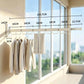 5-fold wall-mounted drying rack with retractable white rod and hanging hooks