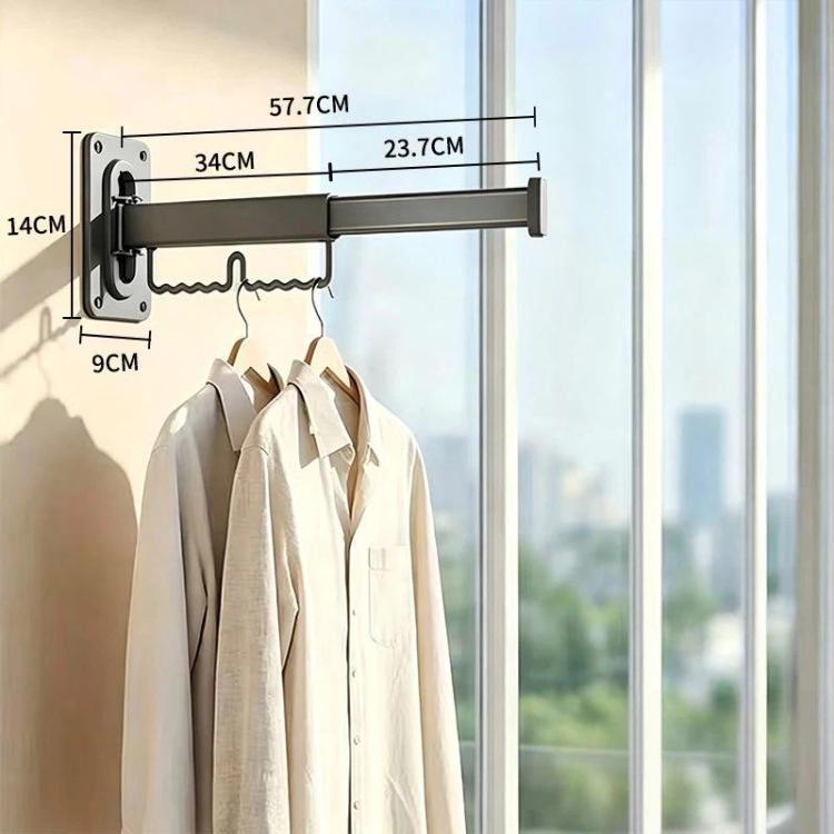 1-fold wall-mounted drying rack with retractable gray rod and hanging hooks