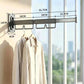 2-fold wall-mounted drying rack with retractable gray rod and hanging hooks