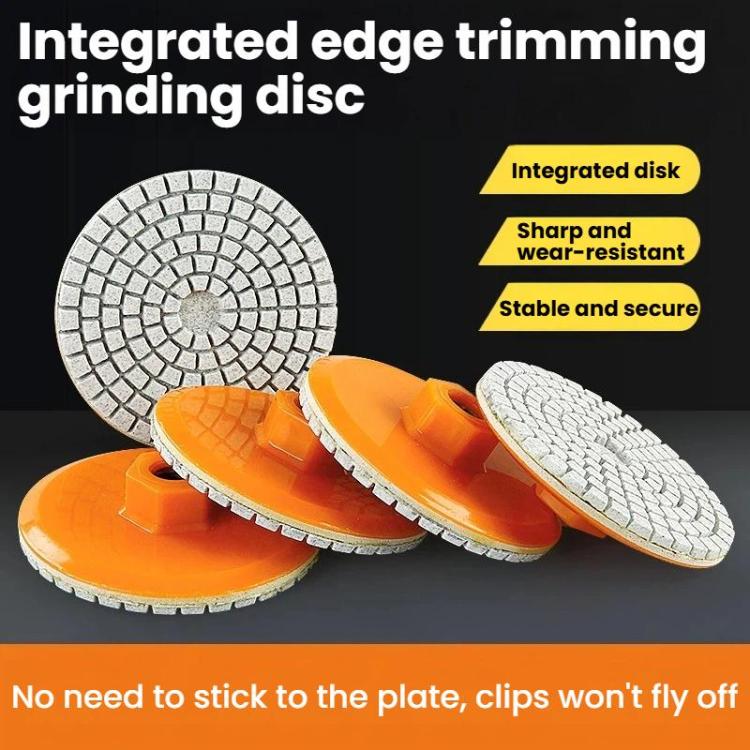 Set of one-piece diamond edge grinding discs with orange housings and diamond pads