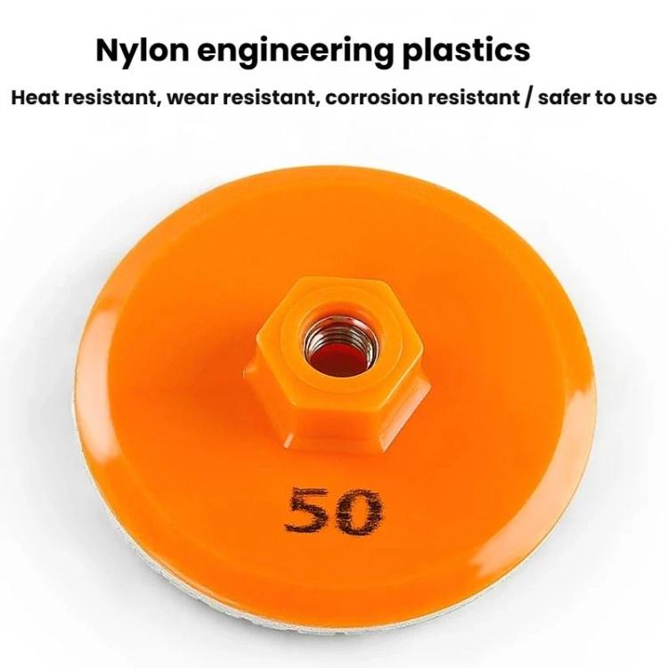 Orange one-piece diamond grinding disc with metal nut, grit 50, for tile edge work