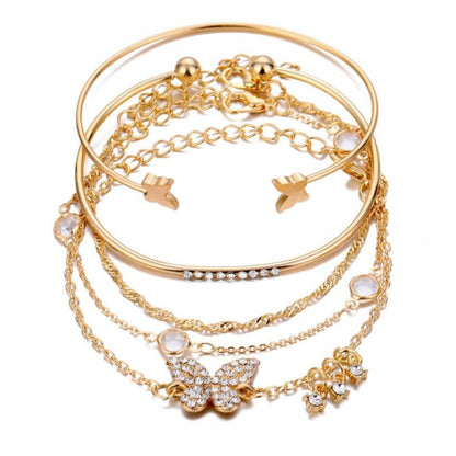5pcs /Set Bohemian Butterfly Open Cuff Diamond Crystal Bracelet